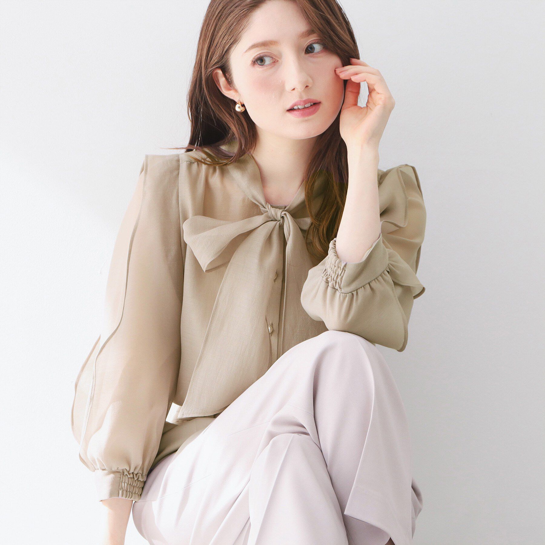 index「オーガンシアーリボンフリルブラウス【洗濯機OK/イージーアイロン】」|シャツ・ブラウス|