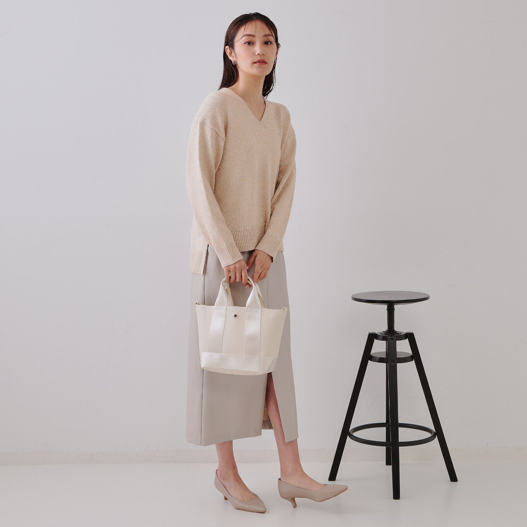 OPAQUE.CLIP「ラメヤーンVネックニット【洗濯機洗い可】」|ニット・セーター|