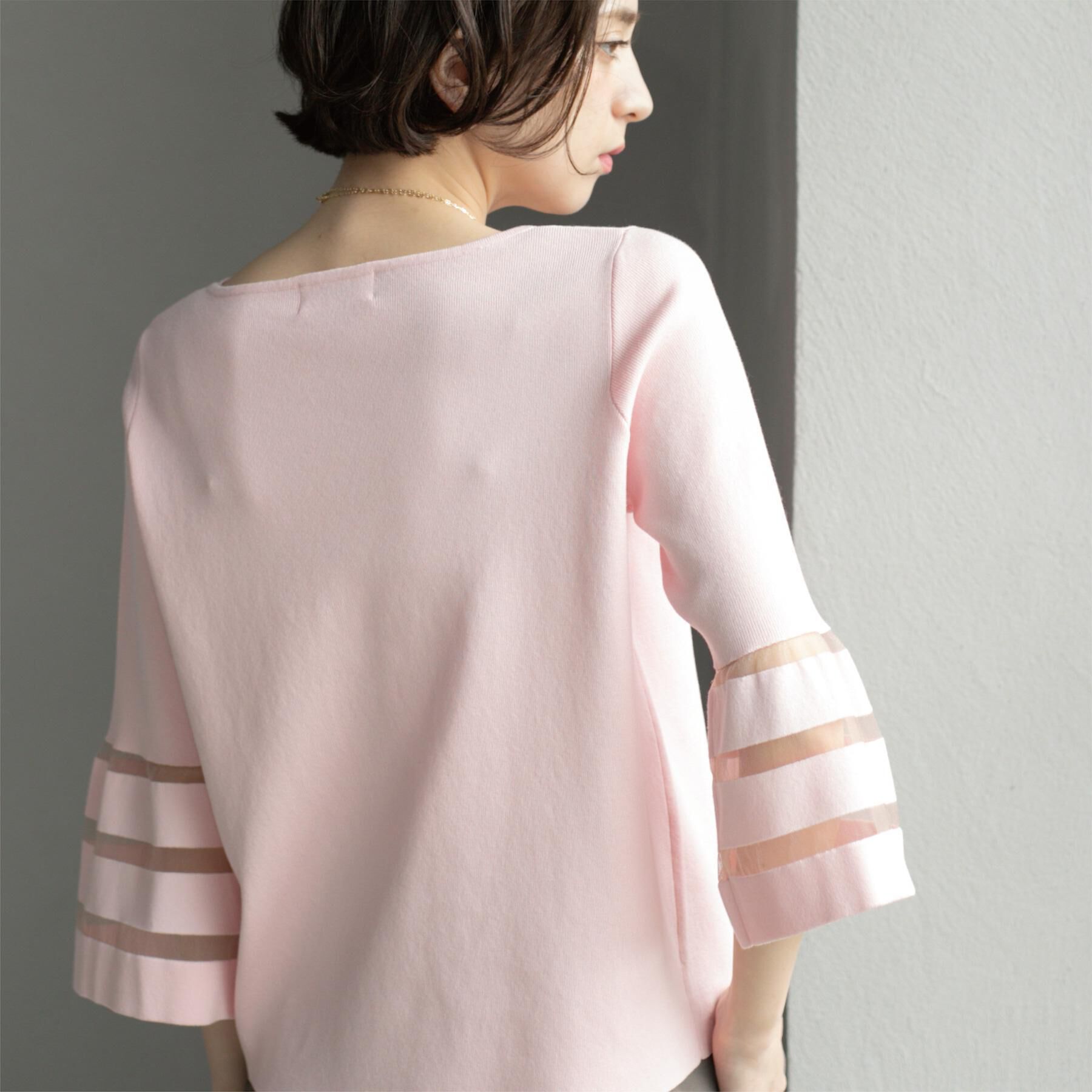 OPAQUE.CLIP「《6色展開》シアーボーダーフレアスリーブニット【洗濯機洗い可】」|ニット・セーター|