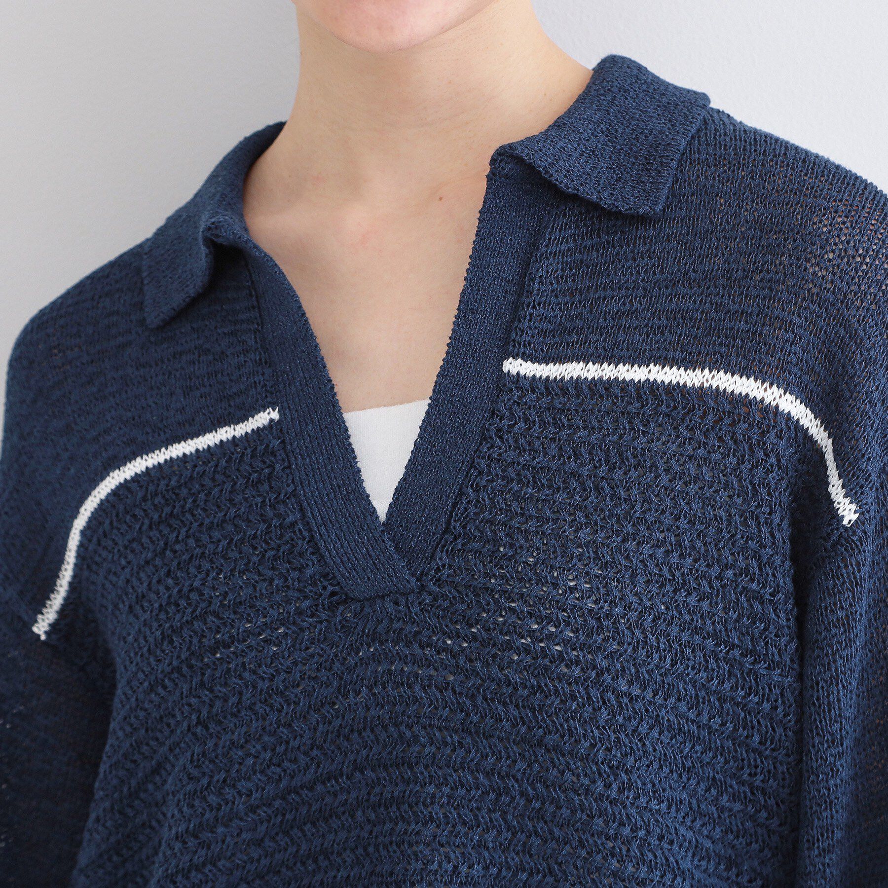 OPAQUE.CLIP「テープヤーンキーネックニット【洗濯機OK】」|ニット・セーター|