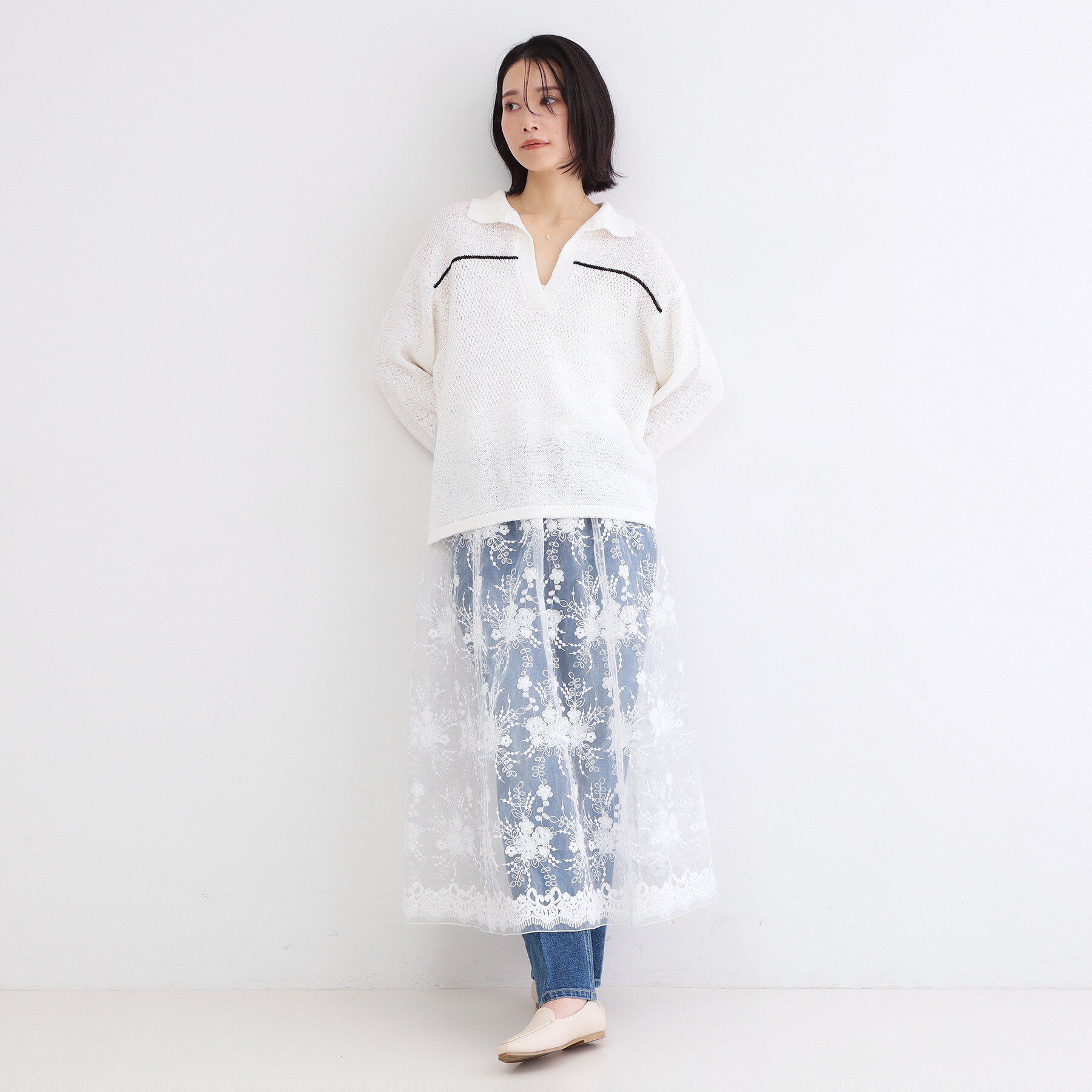 OPAQUE.CLIP「テープヤーンキーネックニット【洗濯機OK】」|ニット・セーター|