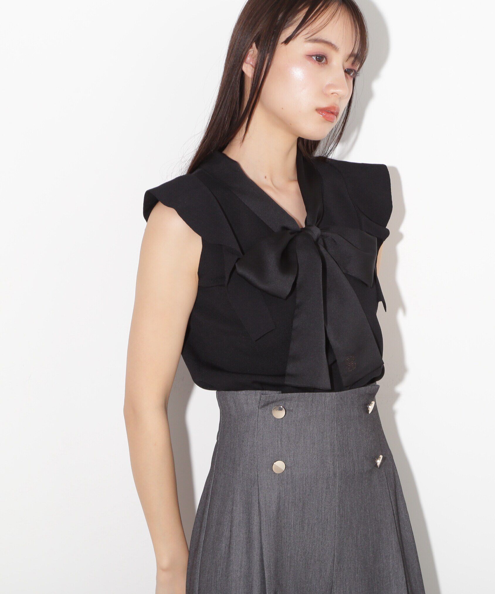  「サテンボウタイニットトップス」|ニット・セーター|ブラック