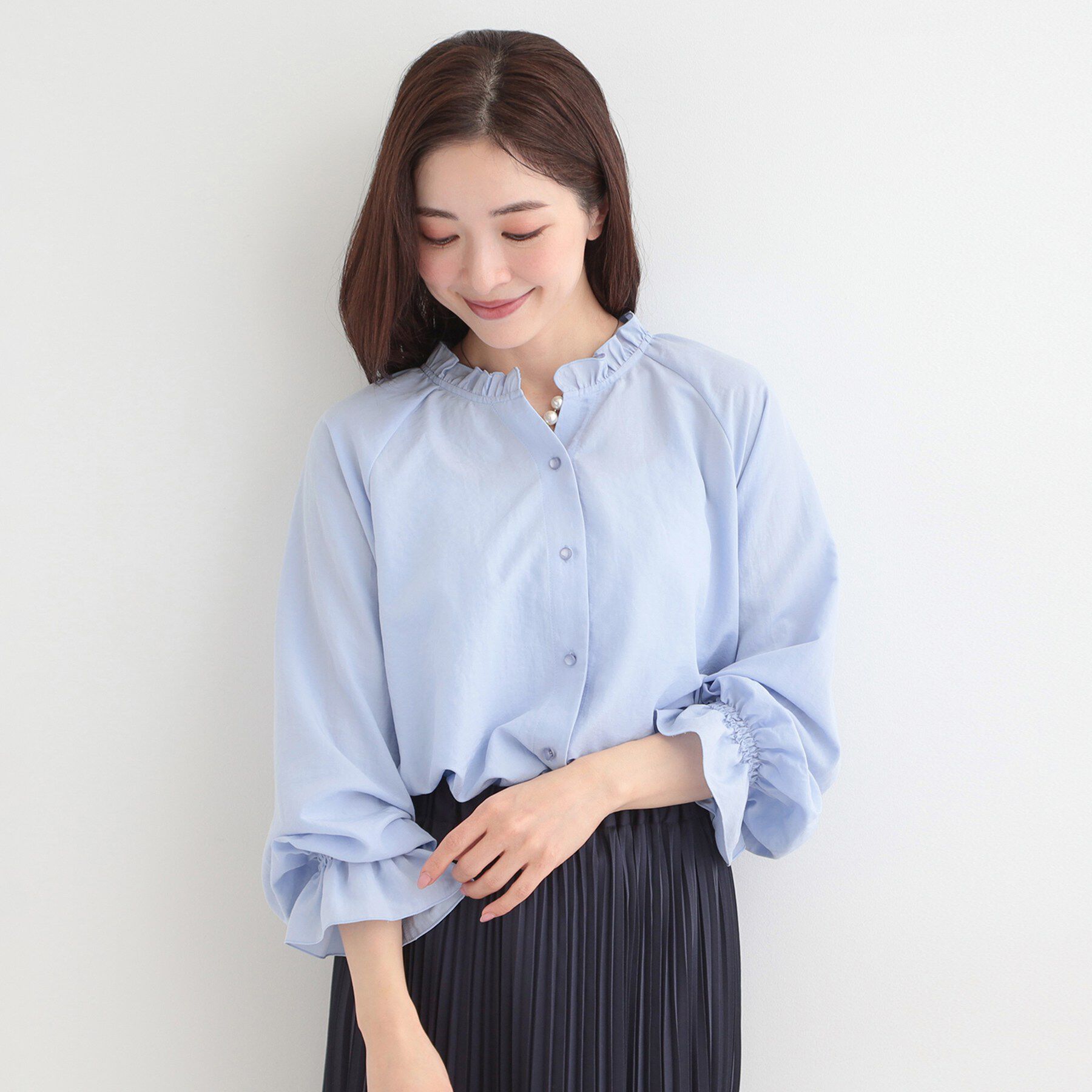 SHOO･LA･RUE「【洗濯後シワになりにくい/UV】洗えるフリル襟ブラウス」|シャツ・ブラウス|