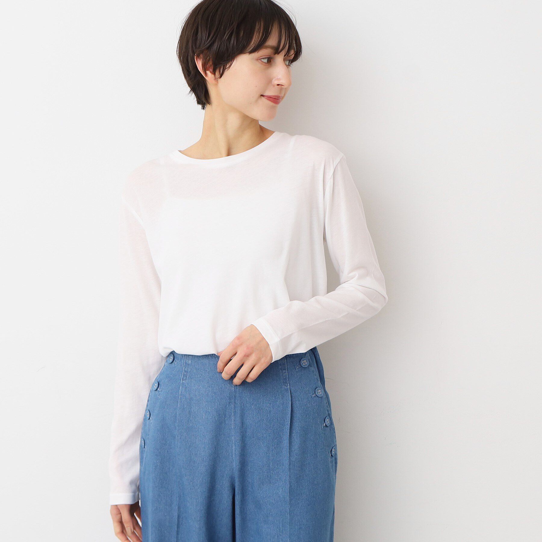 Dessin「【洗える】クルーネックシースルーロンT」|Tシャツ・カットソー|ホワイト(001)