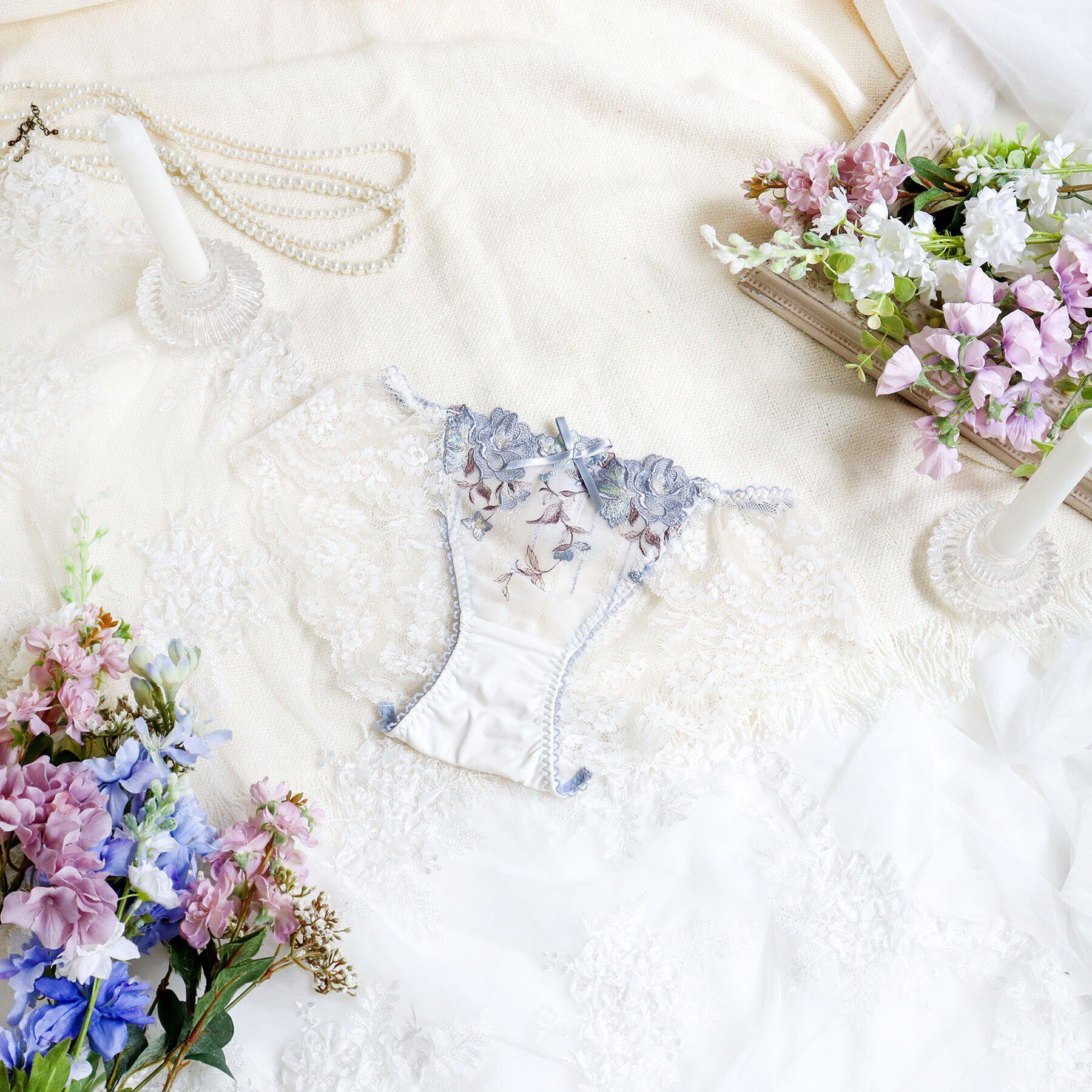 Risa Magli「クラシーナ レースショーツ」|インナー|ブルー(092)