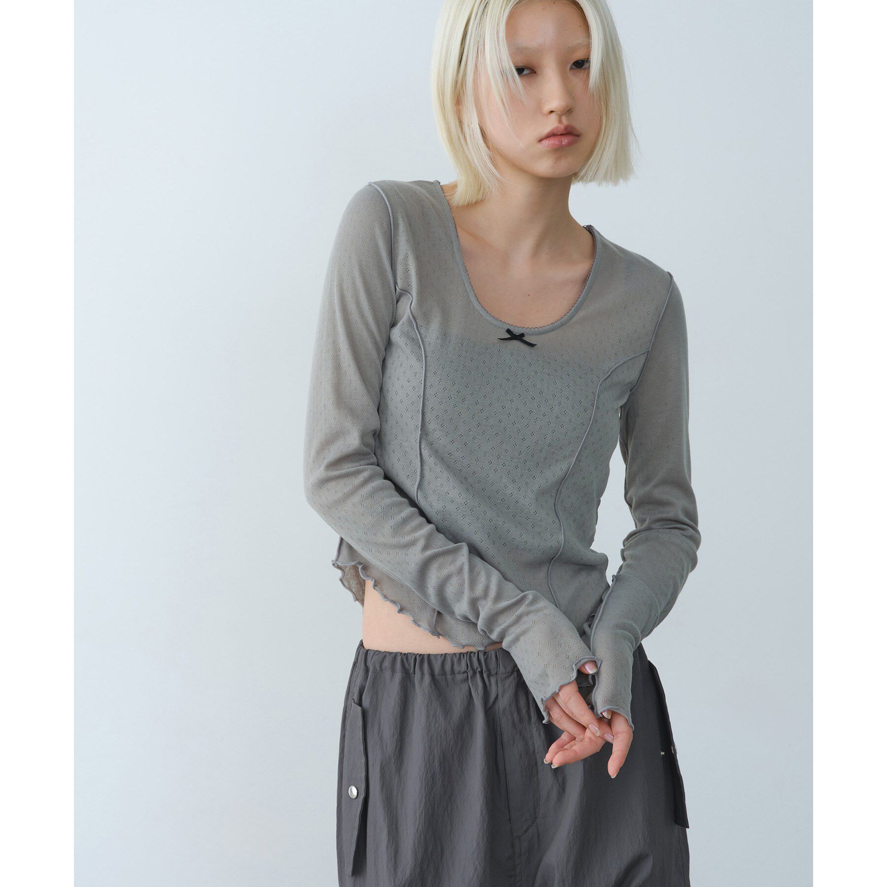 CODE A「whisper jersey top」|Tシャツ・カットソー|グレー(012)