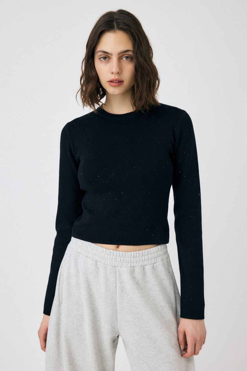 MOUSSY「RHINESTONE ニットトップス」|ニット・セーター|BLK