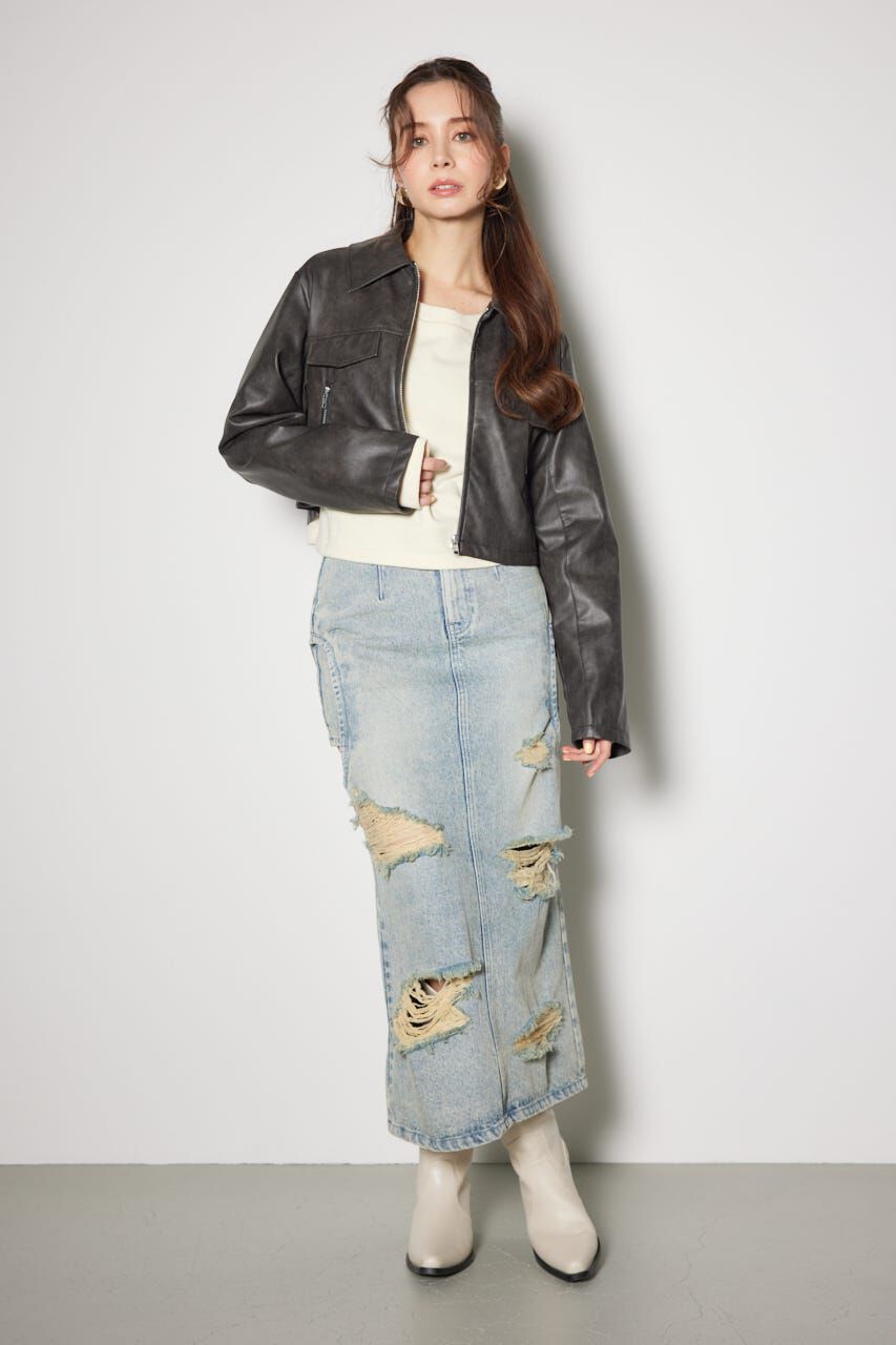 rienda「フェイクレザーポケットデザインショートジャケット」|その他|