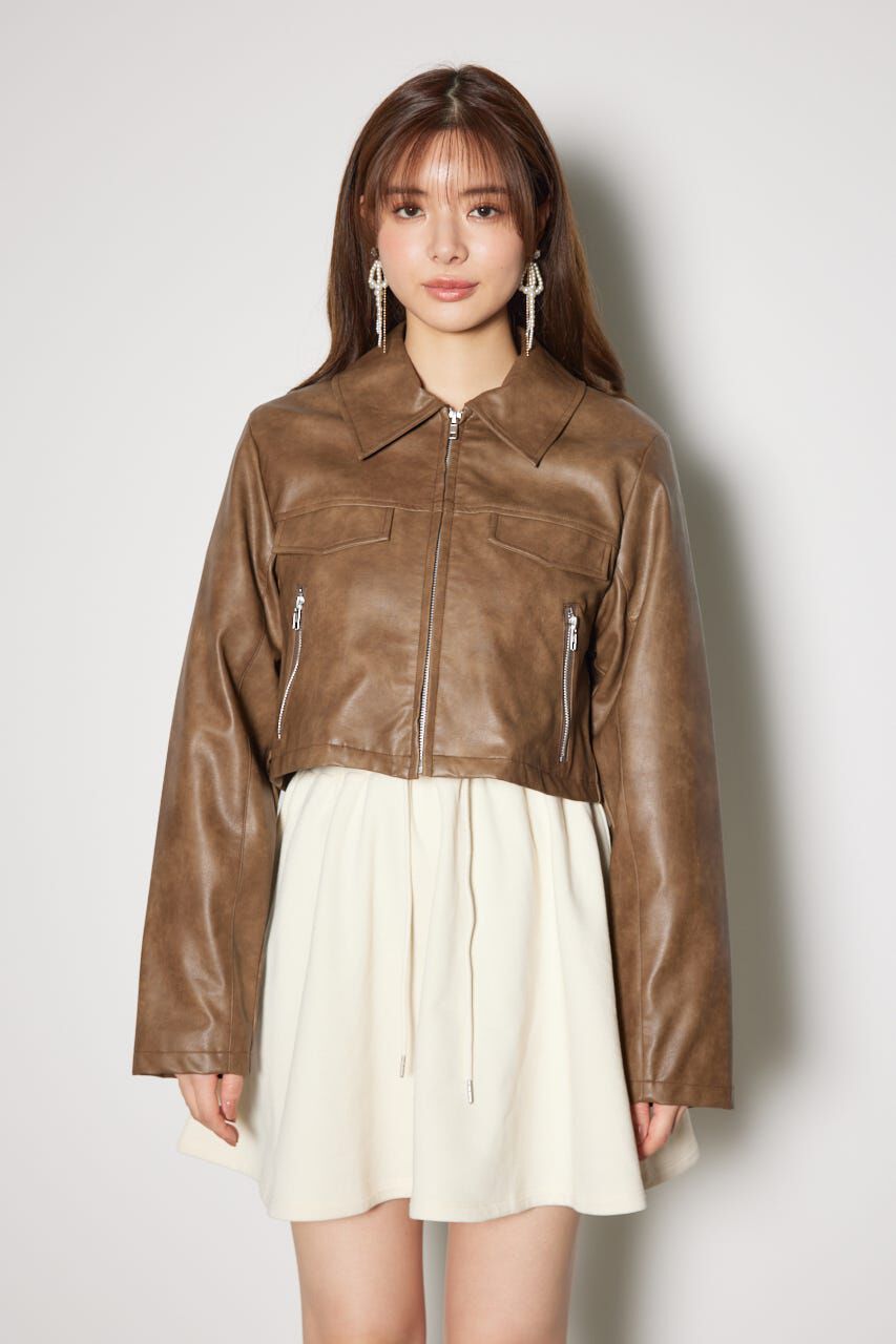 rienda「フェイクレザーポケットデザインショートジャケット」|その他|