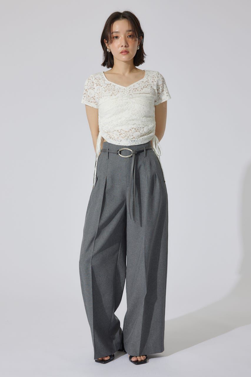 rienda「リネンライクワイドタックベルト付きパンツ」|その他|