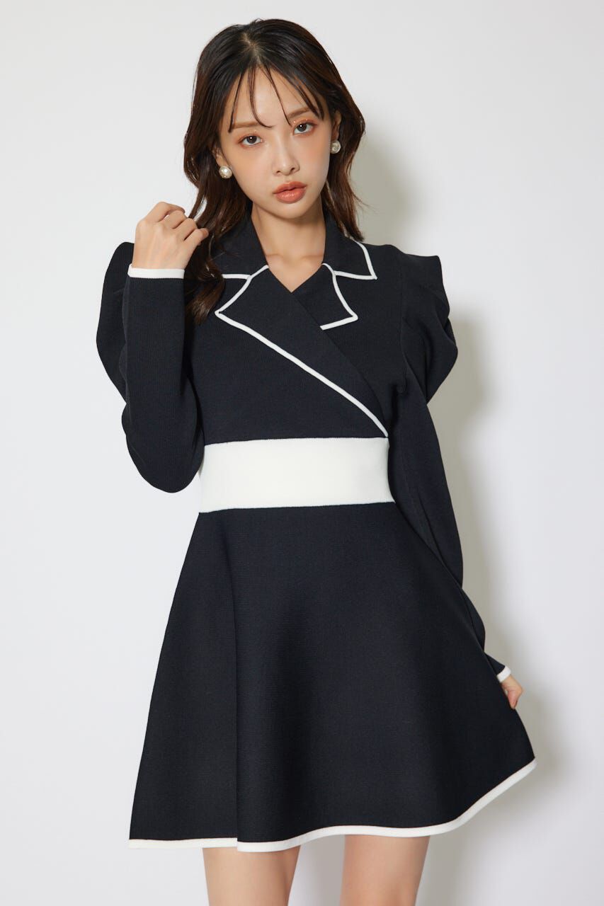 rienda「テーラードカラーミニフレアニットワンピース」|ワンピース|BLK