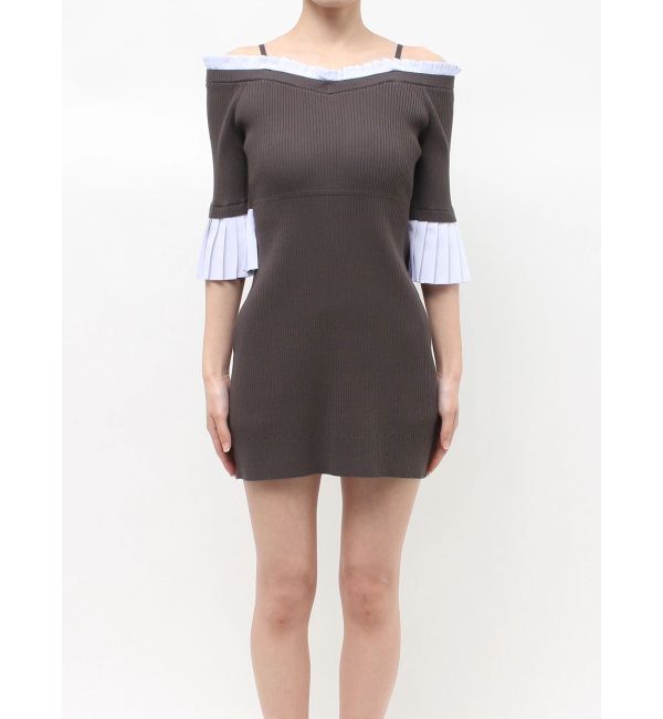 MERCURYDUO「異素材プリーツオフショルミニニットワンピース」|ワンピース|