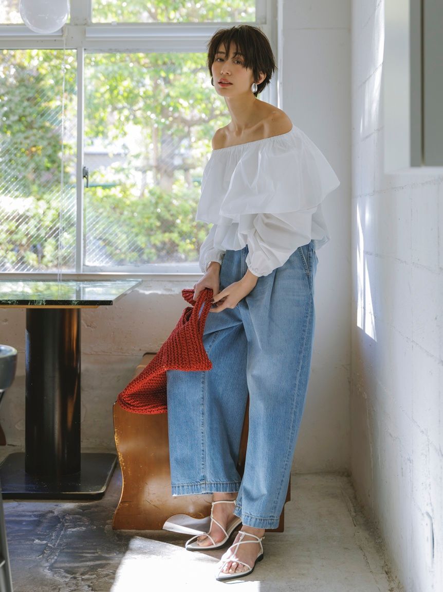 Mila Owen「【WEB限定00サイズ】ルーズフィットタックバギーデニムパンツ」|デニム|