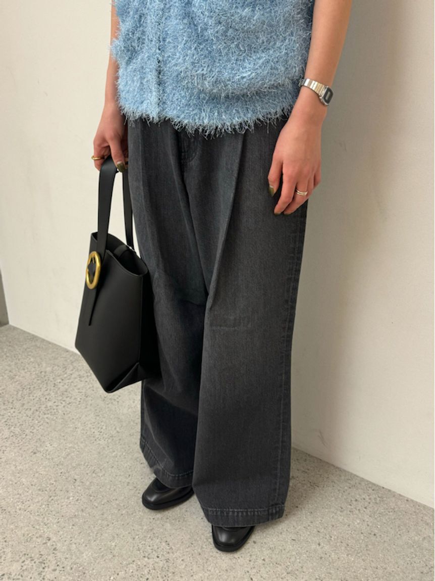 Mila Owen「【WEB限定00サイズ】ルーズフィットタックバギーデニムパンツ」|デニム|