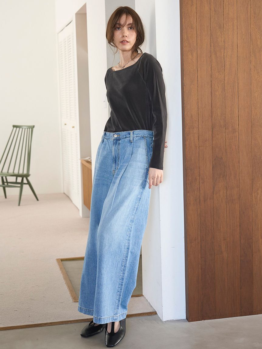 Mila Owen「【WEB限定00サイズ】ルーズフィットタックバギーデニムパンツ」|デニム|