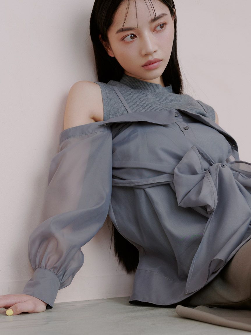 SNIDEL「デザインシャツレイヤードニットトップス」|ニット・セーター|GRY