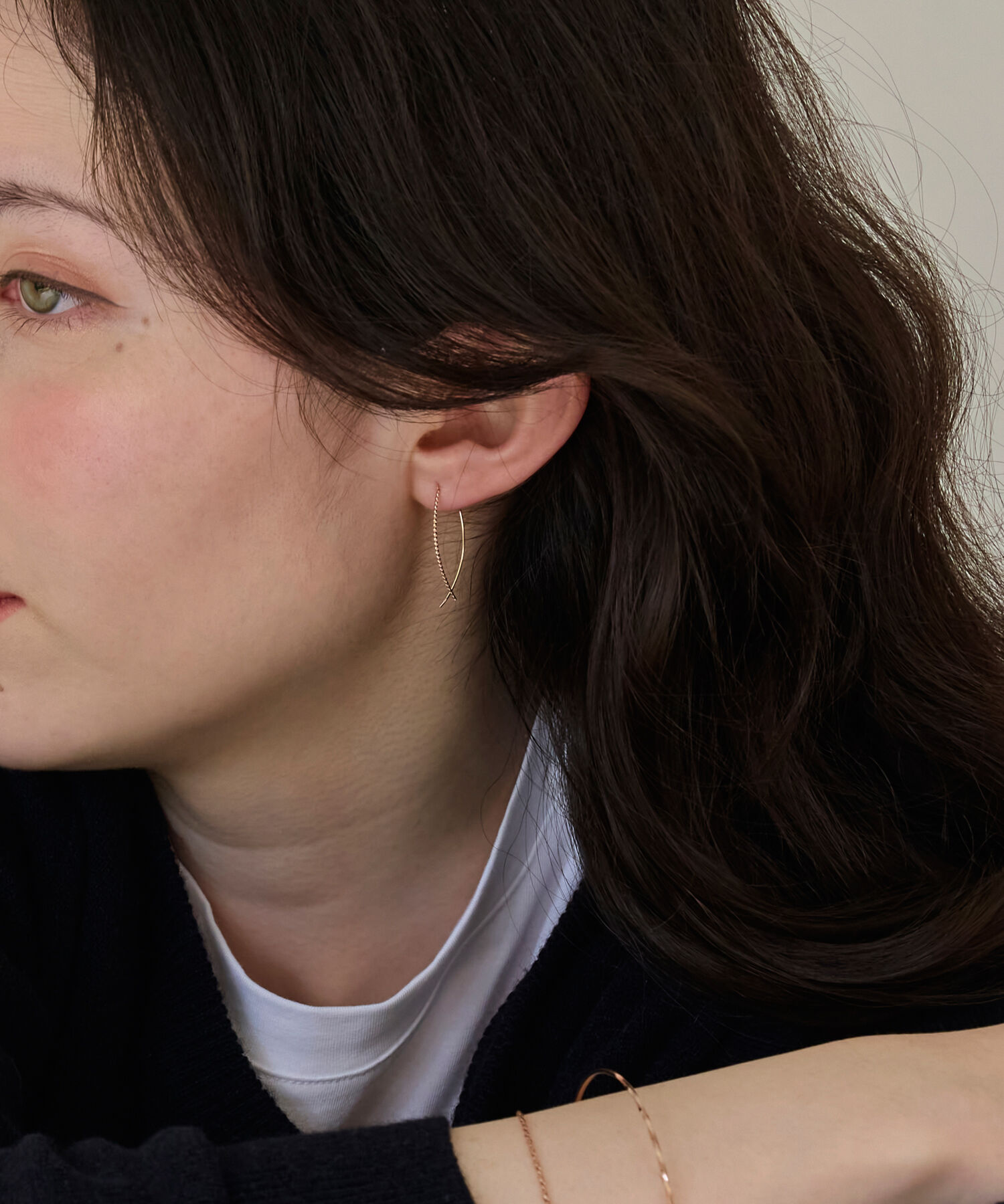 Phoebe「【K10】クロスラインアメリカンピアス　ローズゴールド／BOX付き」|ピアス|