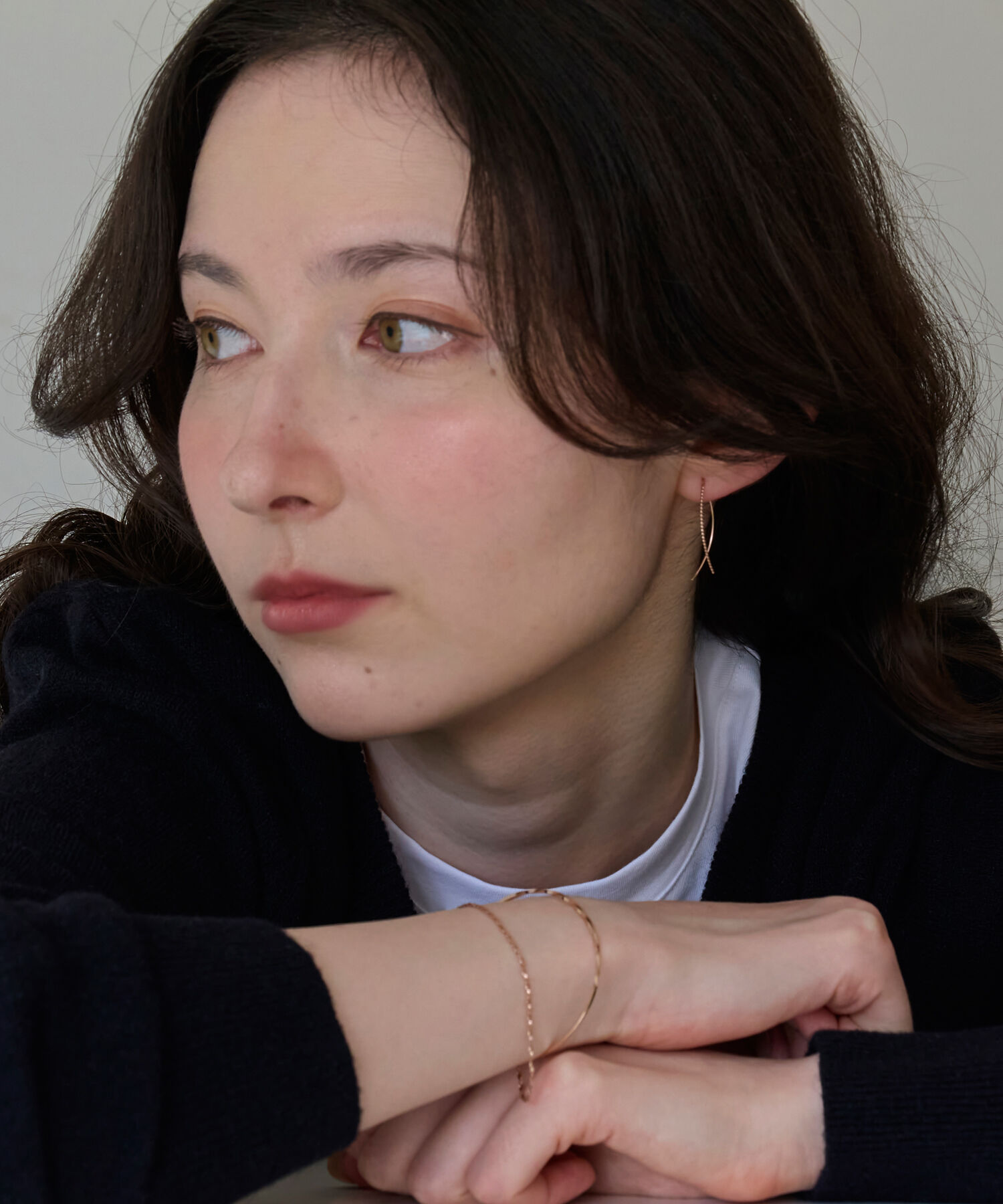 Phoebe「【K10】クロスラインアメリカンピアス　ローズゴールド／BOX付き」|ピアス|