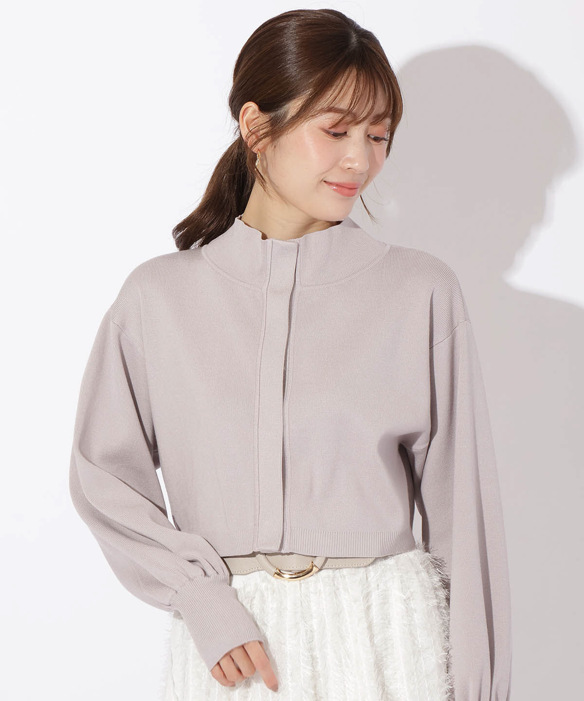 アンドクチュール「スタンドネッククロップドニットジャケット」|カーディガン|