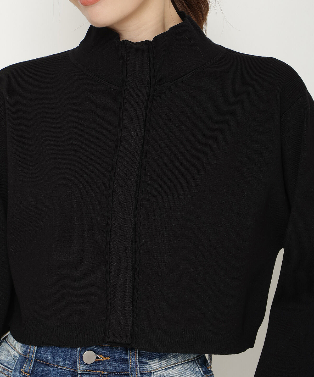 アンドクチュール「スタンドネッククロップドニットジャケット」|カーディガン|