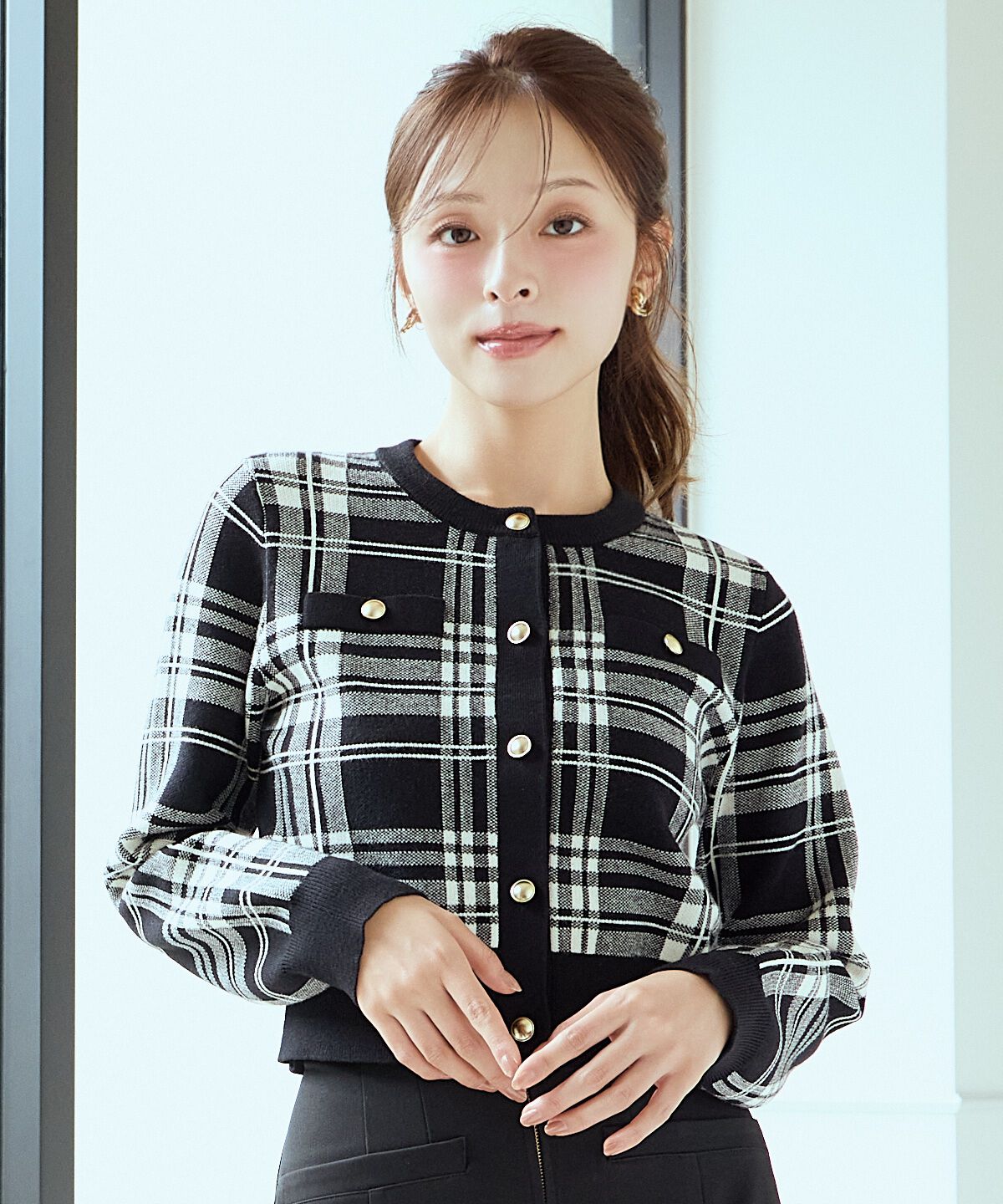 アンドクチュール「チェックジャガードニットカーディガン」|カーディガン|