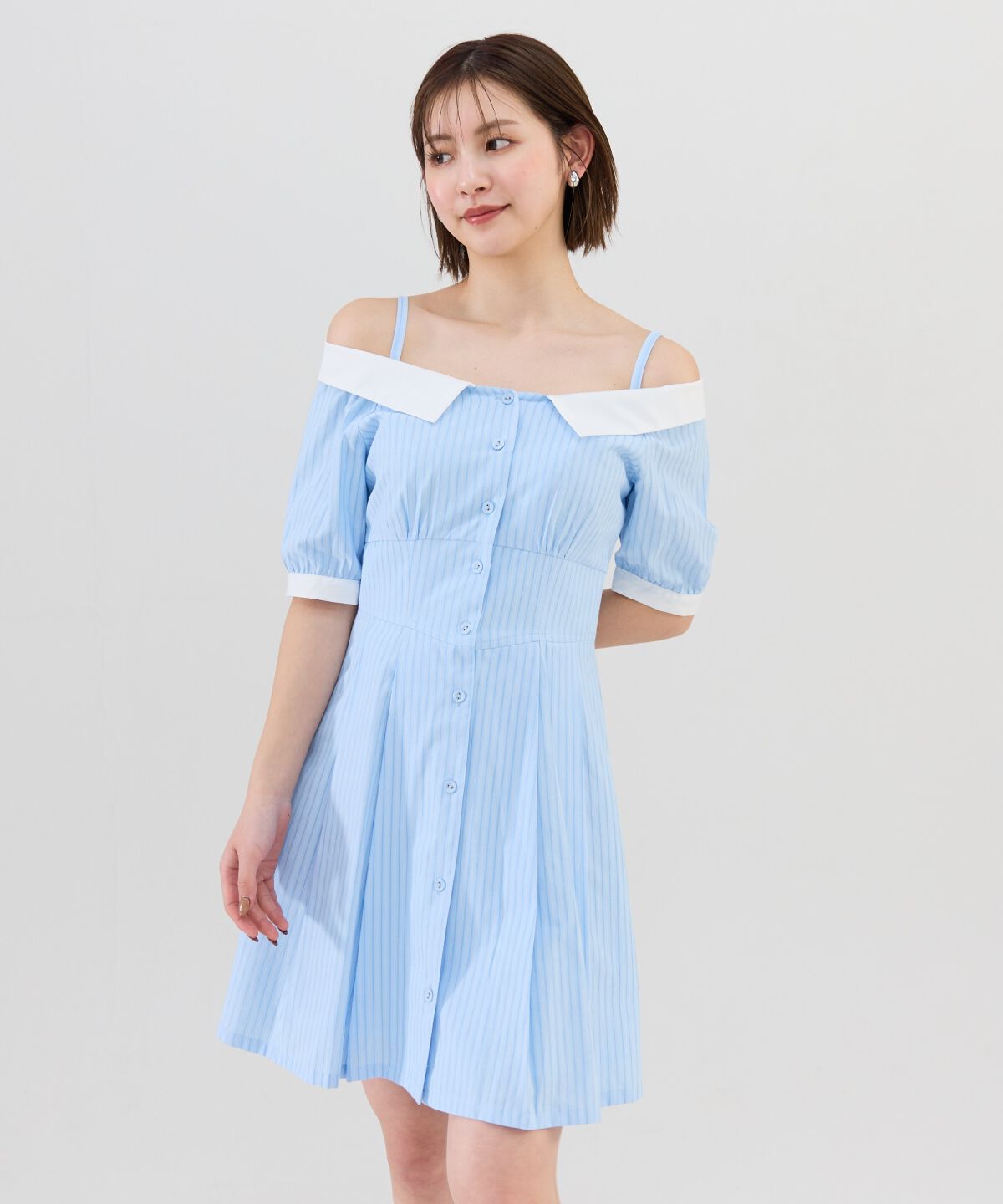 REDYAZEL「ストライプオフショルミニワンピース」|ワンピース|Navy/borderｽﾄﾗｲﾌﾟ