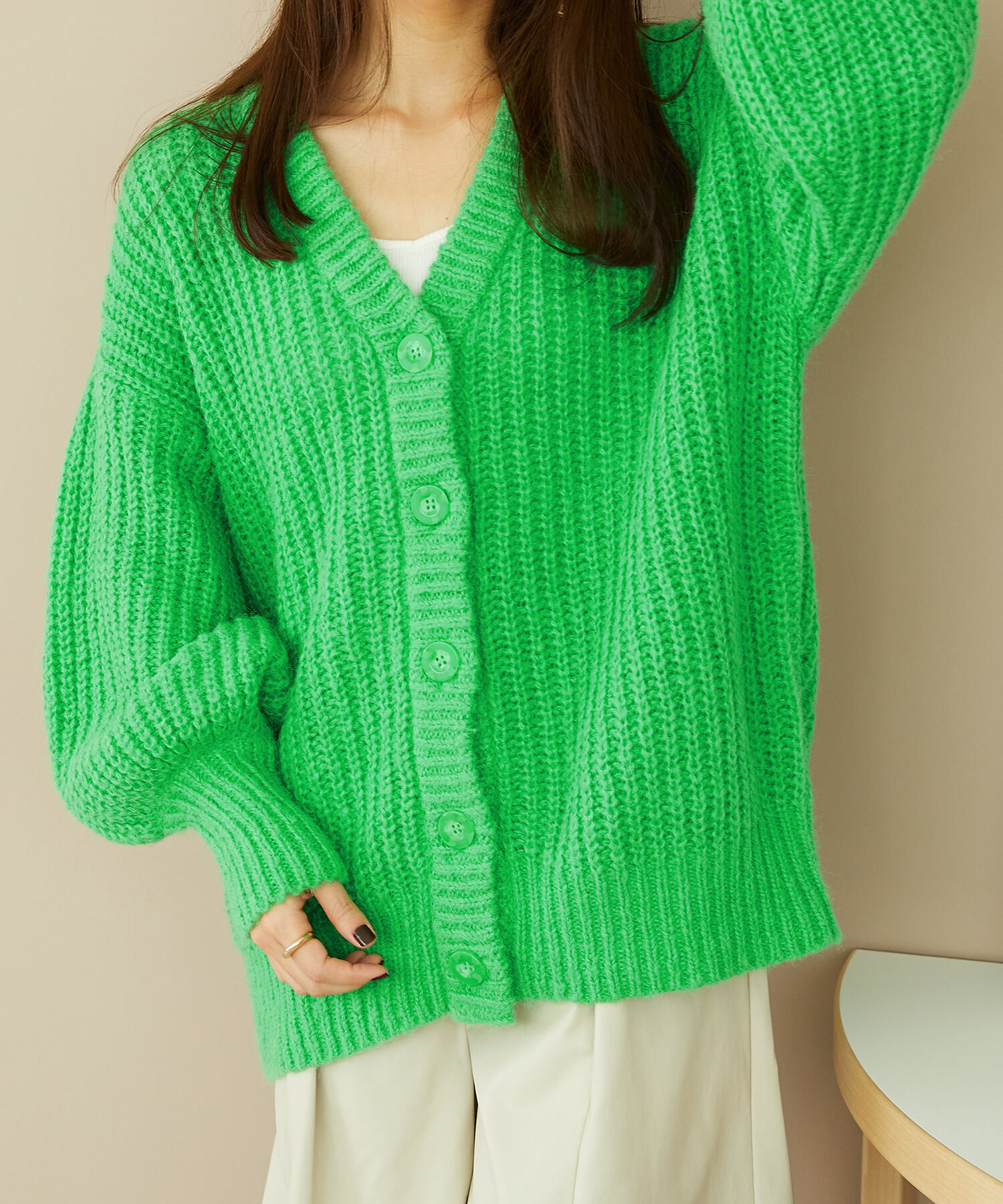 ORiental TRaffic「Vネックニットカーディガン/MO33N01」|ニット・セーター|GREEN