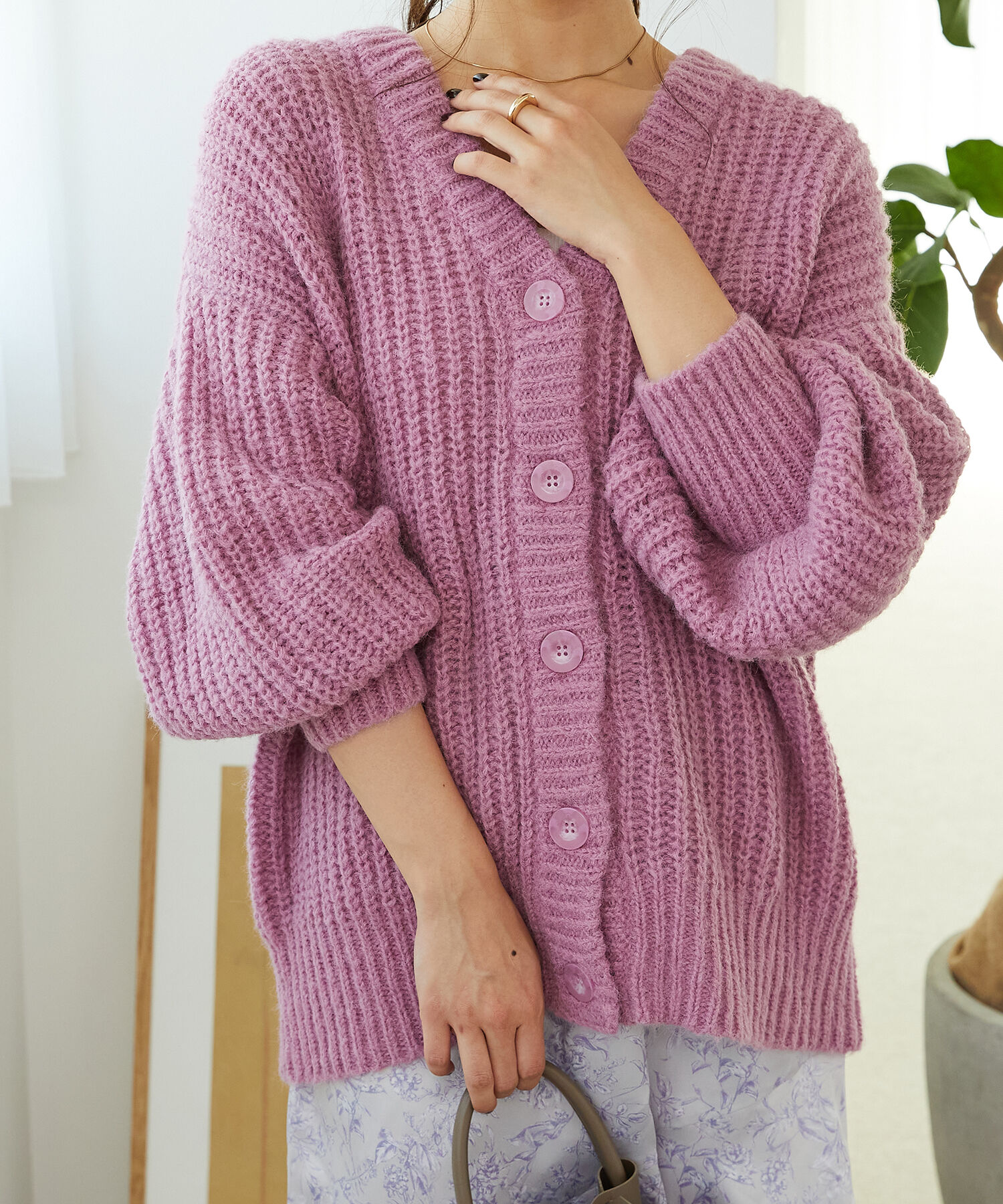 ORiental TRaffic「Vネックニットカーディガン/MO33N01」|ニット・セーター|PINK