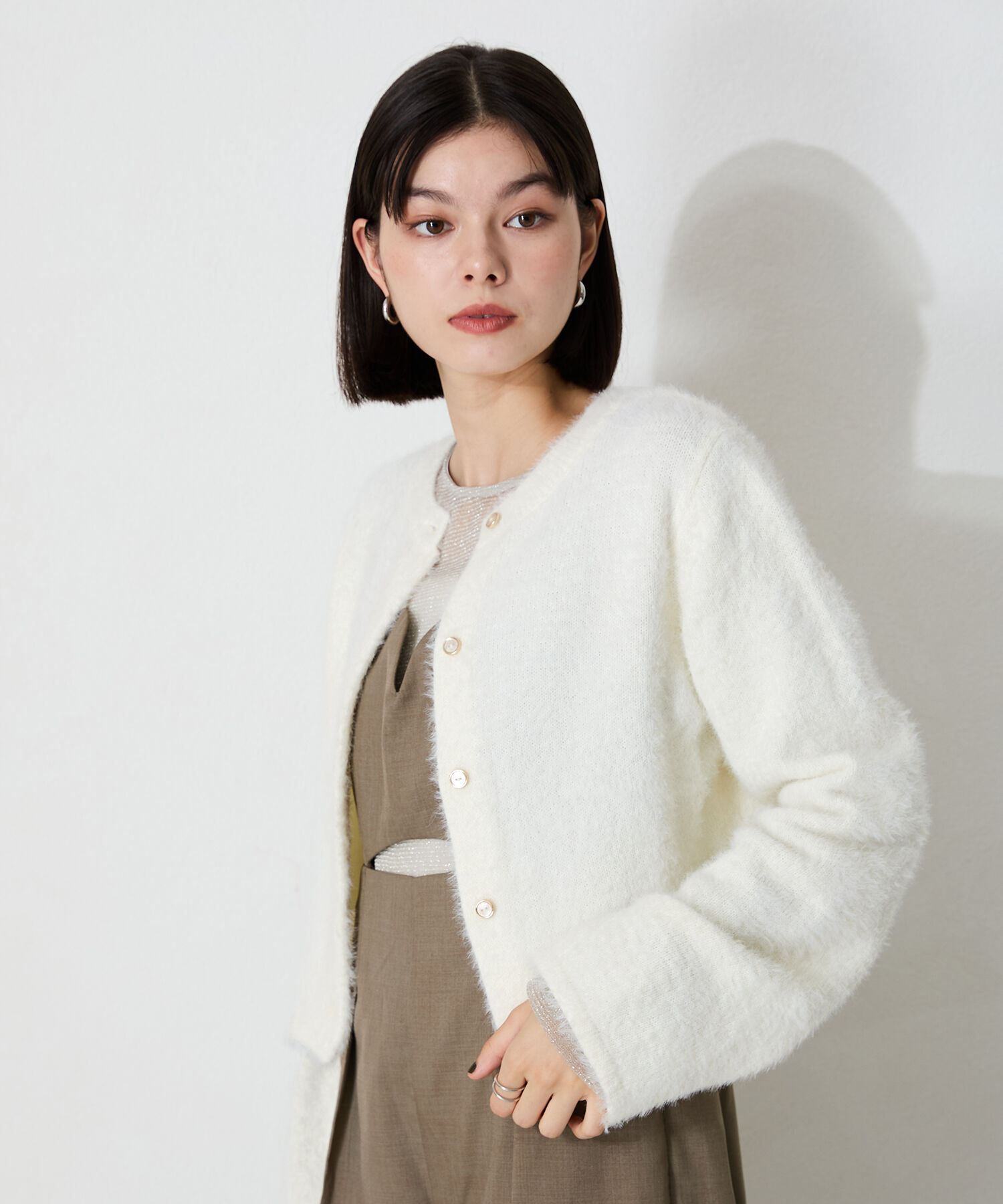 ORiental TRaffic「クロップドシャギーニットカーディガン」|ニット・セーター|