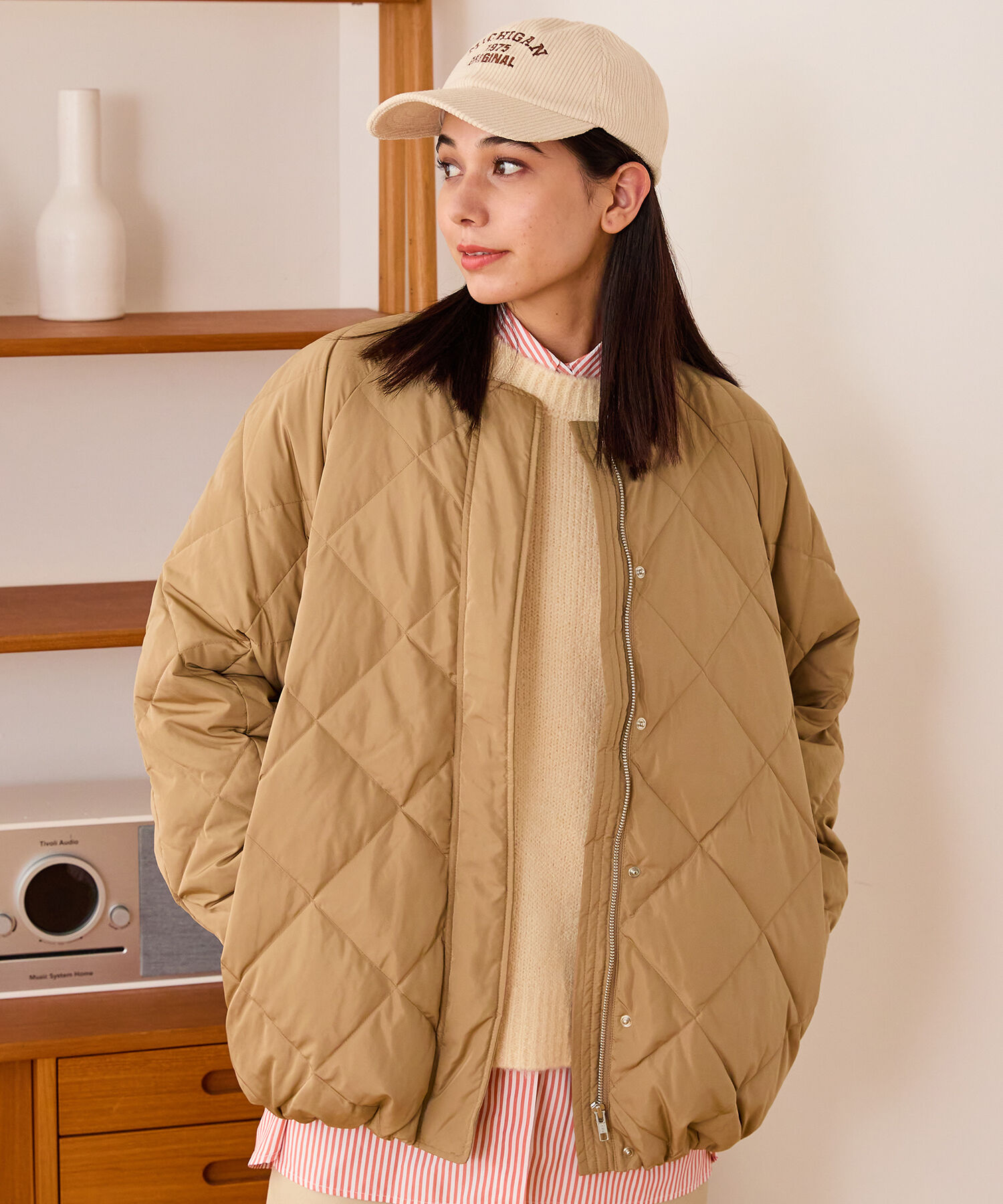 ORiental TRaffic「キルティングノーカラーダウンジャケット/MO43D04」|ダウン|