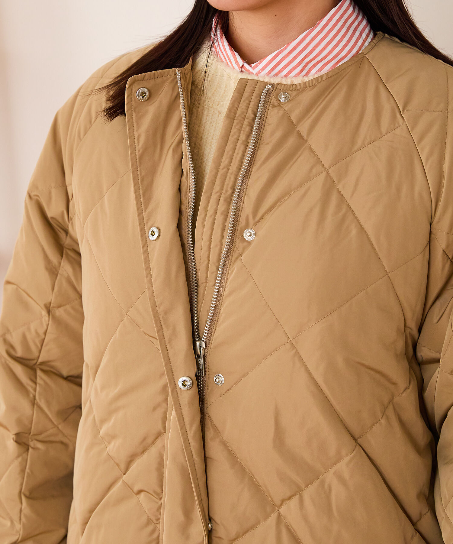 ORiental TRaffic「キルティングノーカラーダウンジャケット/MO43D04」|ダウン|