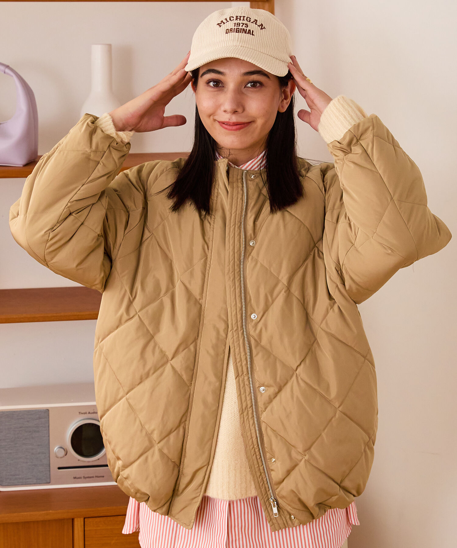 ORiental TRaffic「キルティングノーカラーダウンジャケット/MO43D04」|ダウン|