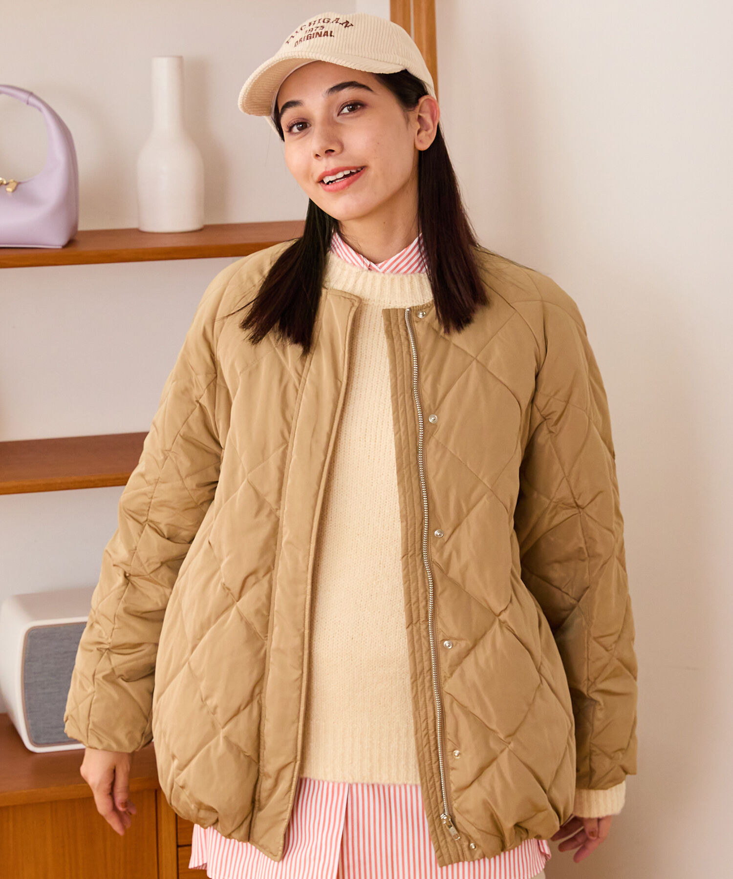 ORiental TRaffic「キルティングノーカラーダウンジャケット/MO43D04」|ダウン|