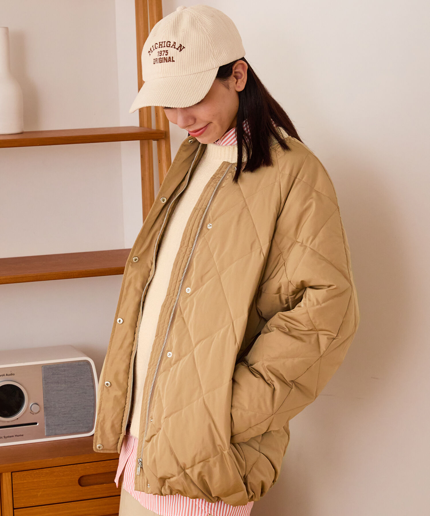 ORiental TRaffic「キルティングノーカラーダウンジャケット/MO43D04」|ダウン|