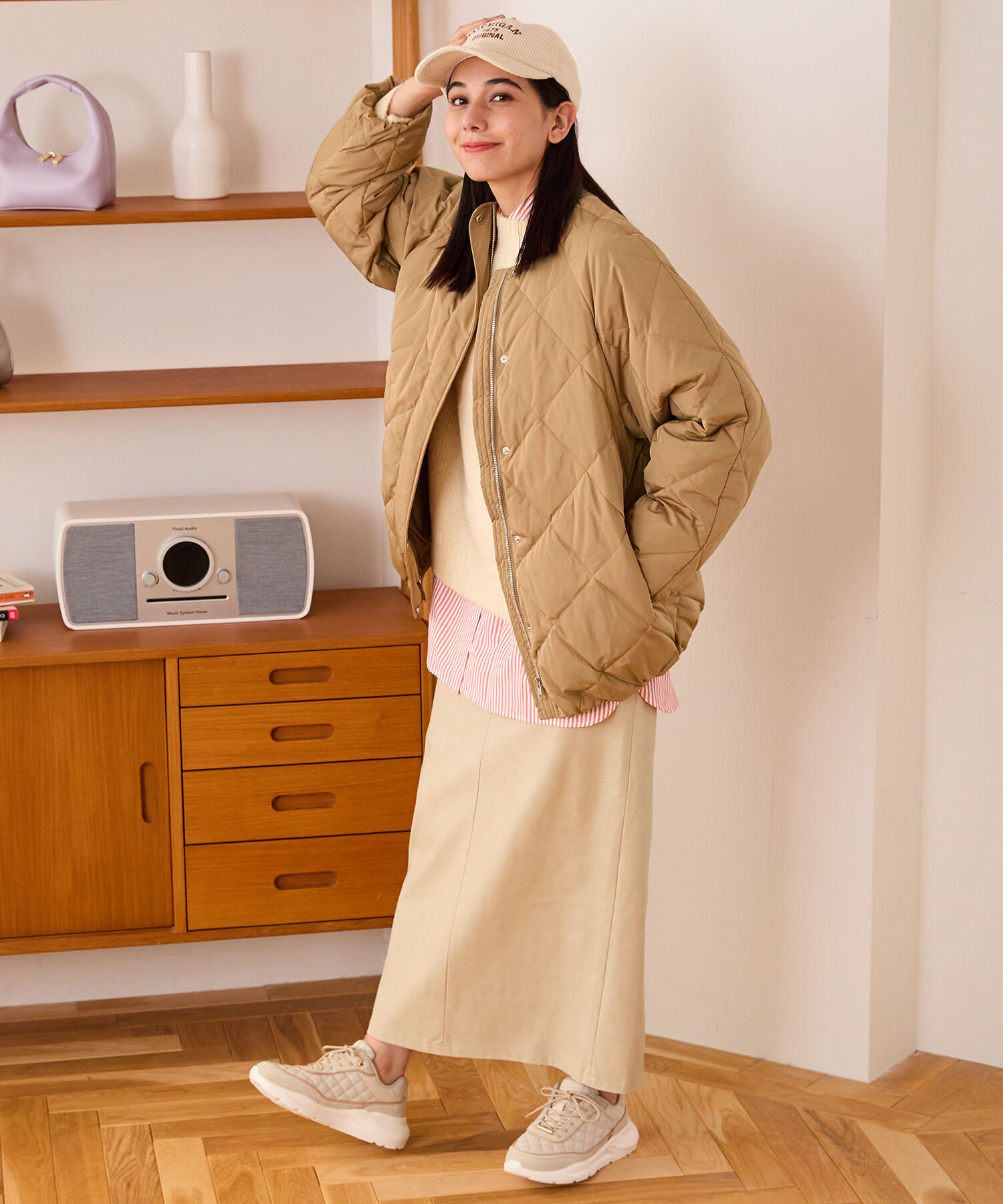 ORiental TRaffic「キルティングノーカラーダウンジャケット/MO43D04」|ダウン|