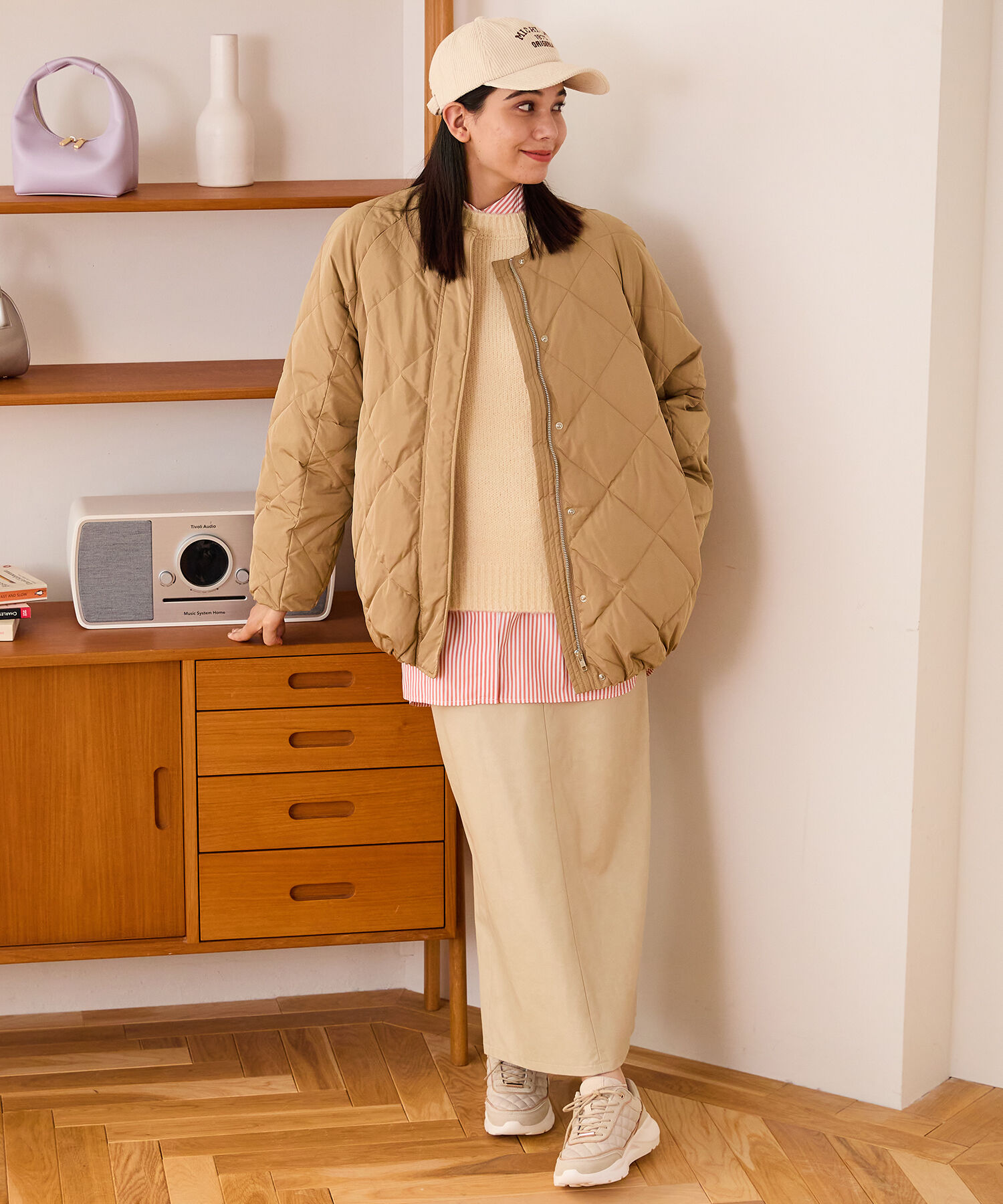 ORiental TRaffic「キルティングノーカラーダウンジャケット/MO43D04」|ダウン|