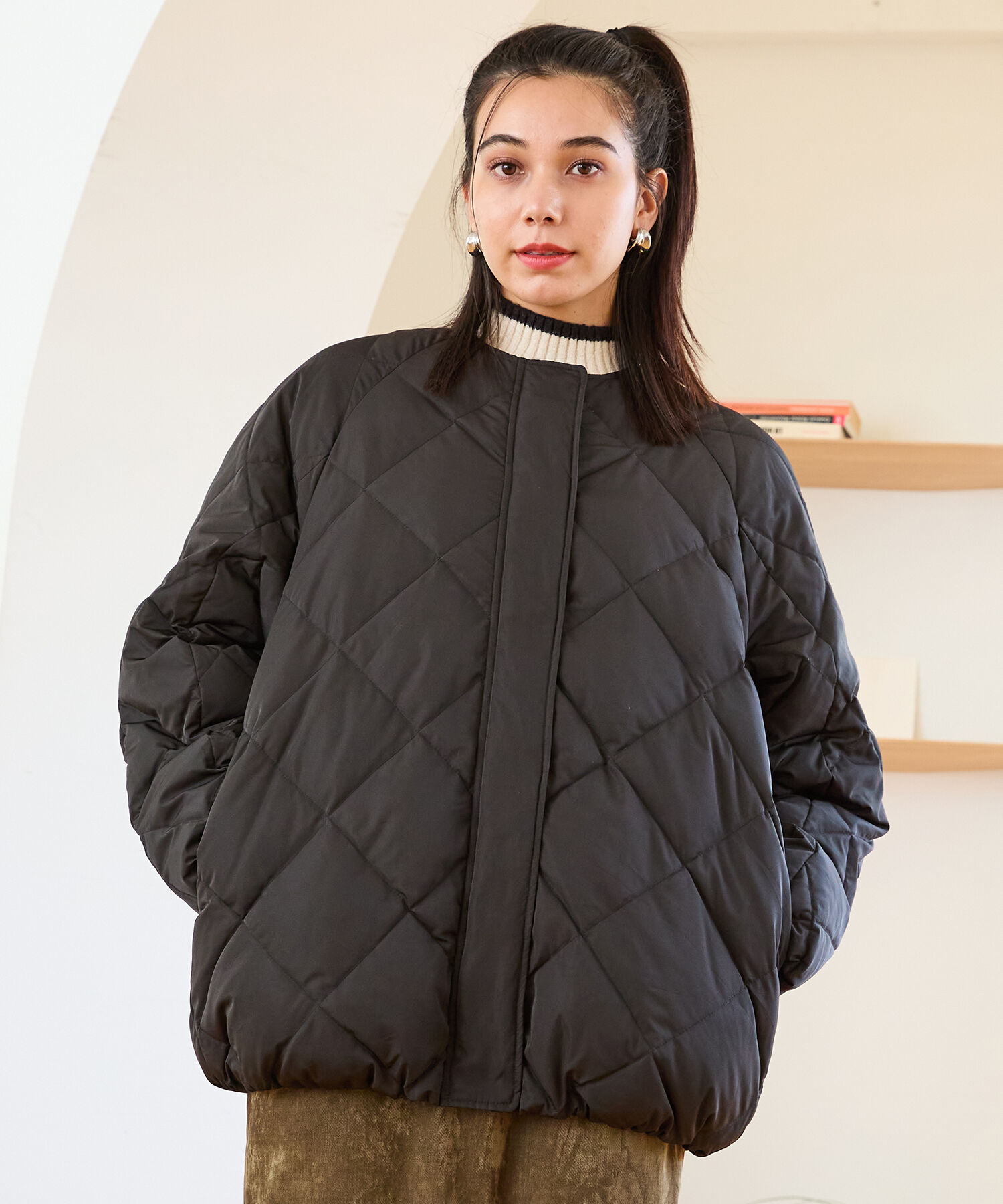 ORiental TRaffic「キルティングノーカラーダウンジャケット/MO43D04」|ダウン|BLACK