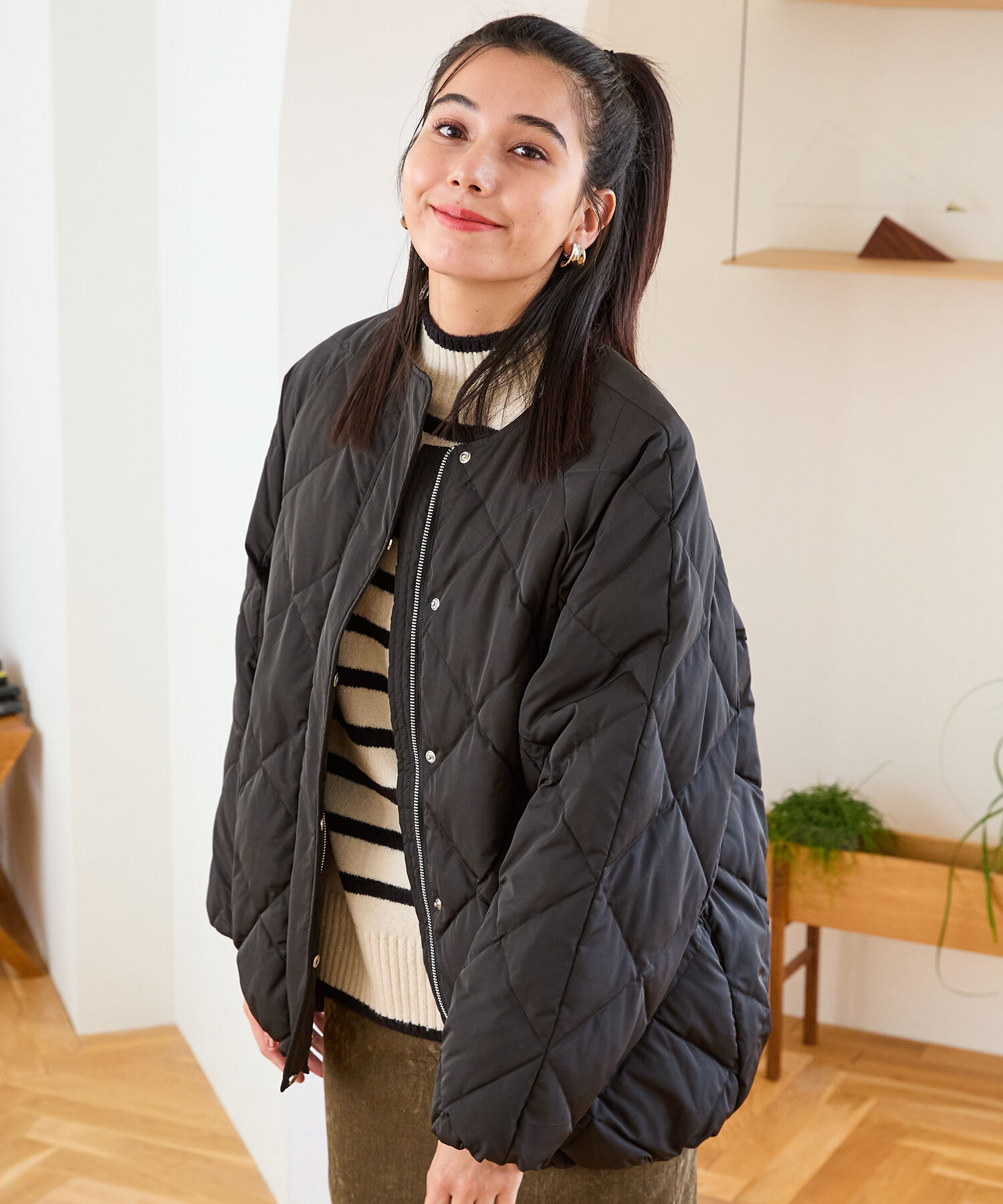 ORiental TRaffic「キルティングノーカラーダウンジャケット/MO43D04」|ダウン|