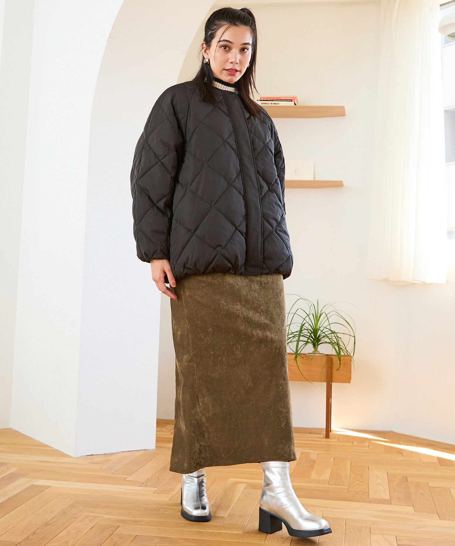 ORiental TRaffic「キルティングノーカラーダウンジャケット/MO43D04」|ダウン|