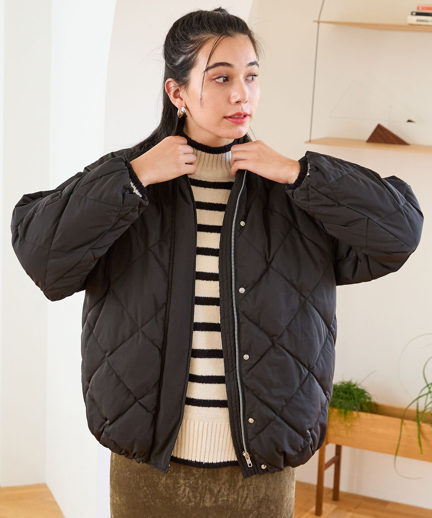 ORiental TRaffic「キルティングノーカラーダウンジャケット/MO43D04」|ダウン|