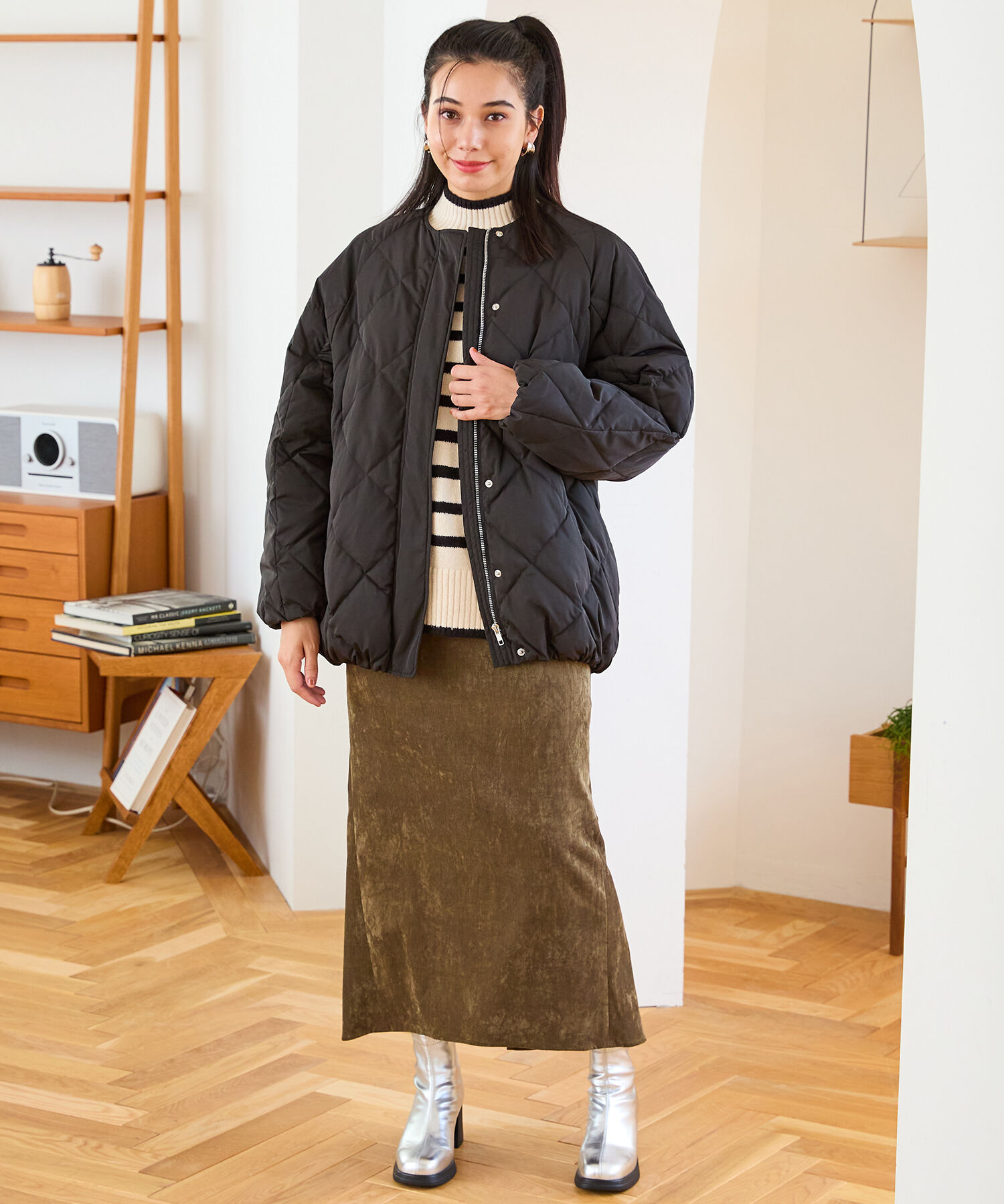 ORiental TRaffic「キルティングノーカラーダウンジャケット/MO43D04」|ダウン|