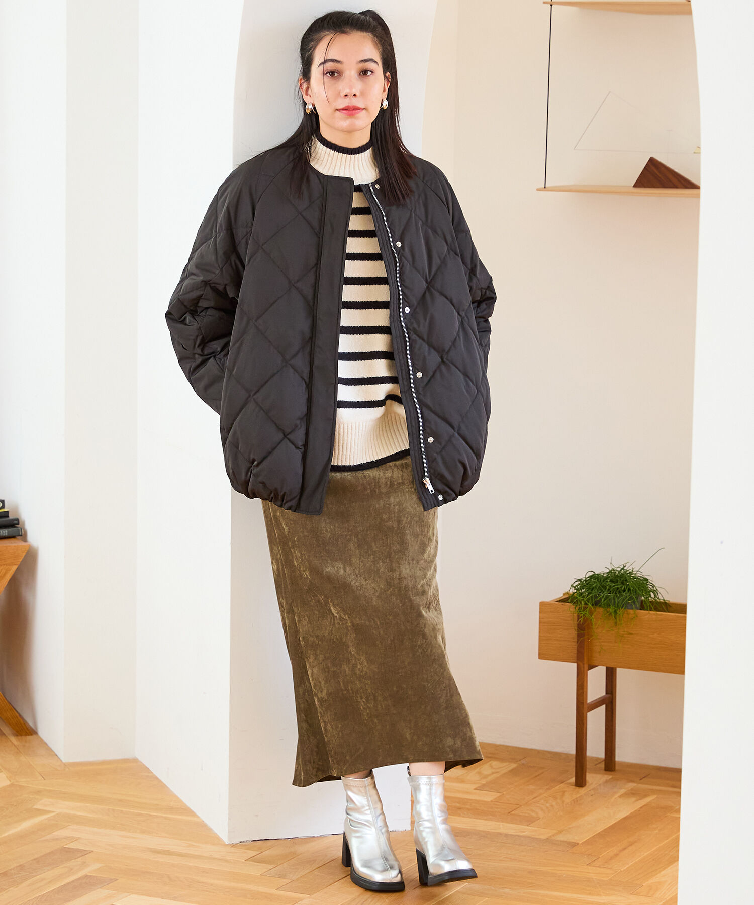 ORiental TRaffic「キルティングノーカラーダウンジャケット/MO43D04」|ダウン|