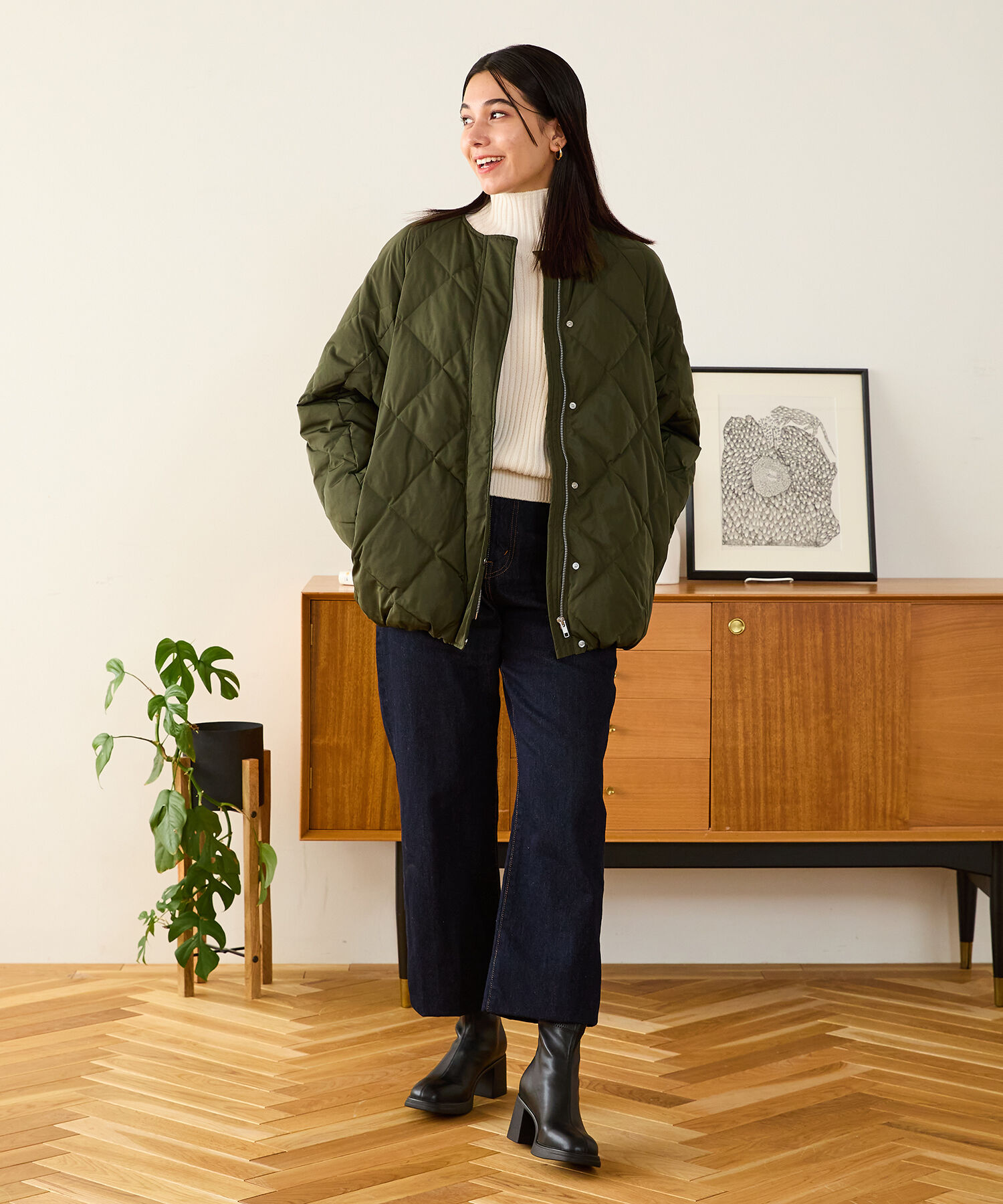 ORiental TRaffic「キルティングノーカラーダウンジャケット/MO43D04」|ダウン|