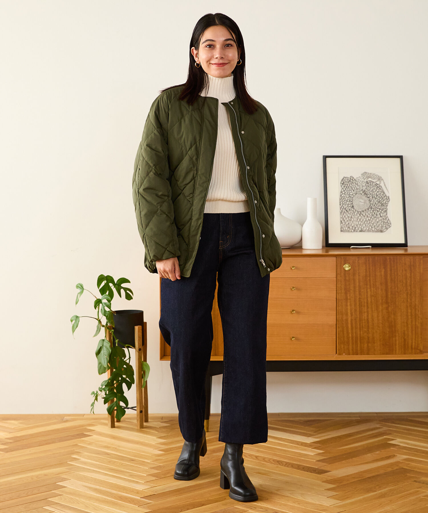 ORiental TRaffic「キルティングノーカラーダウンジャケット/MO43D04」|ダウン|