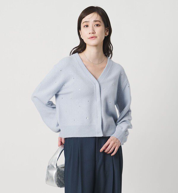 UNITED ARROWS「ラインストーン カーディガン」|カーディガン|LT.BLUE