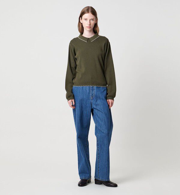 STEVEN ALAN「＜Steven Alan＞コットンカシミヤ ラッフル ポロニット」|ニット・セーター|