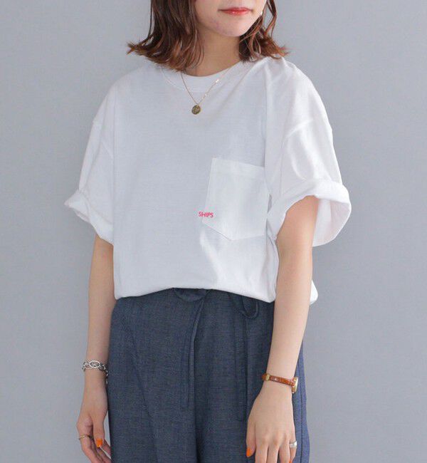 SHIPS「【WEB限定】SHIPS: マイクロ SHIPSロゴ ポケット Tシャツ」|Tシャツ・カットソー|ピンク