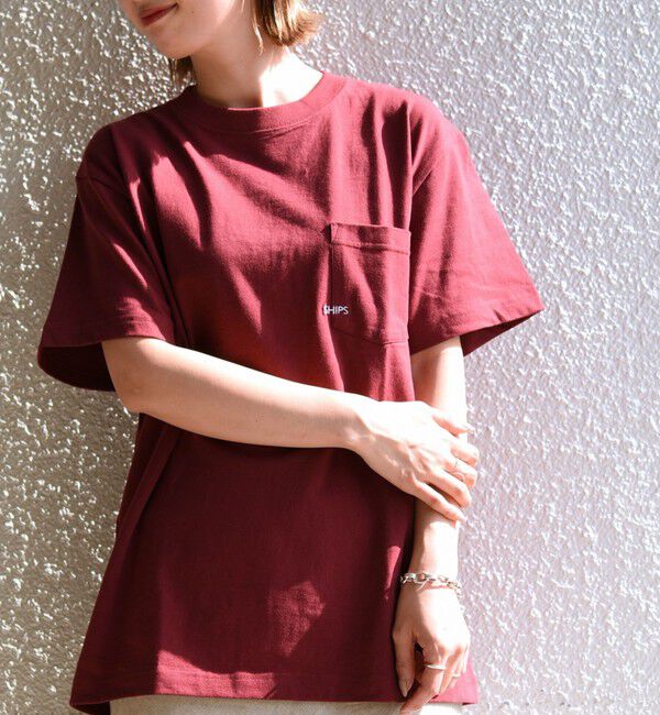 SHIPS「【WEB限定】SHIPS: マイクロ SHIPSロゴ ポケット Tシャツ」|Tシャツ・カットソー|ワイン