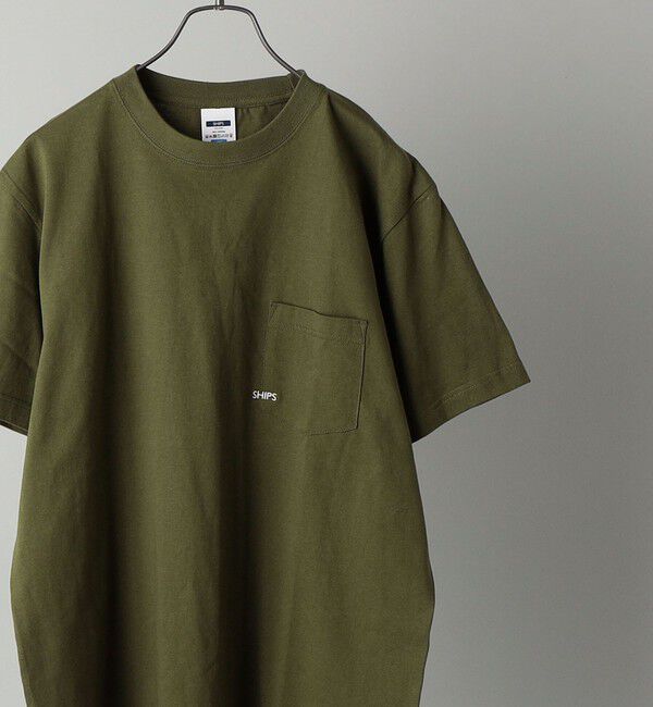 SHIPS「【WEB限定】SHIPS: マイクロ SHIPSロゴ ポケット Tシャツ」|Tシャツ・カットソー|オリーブ