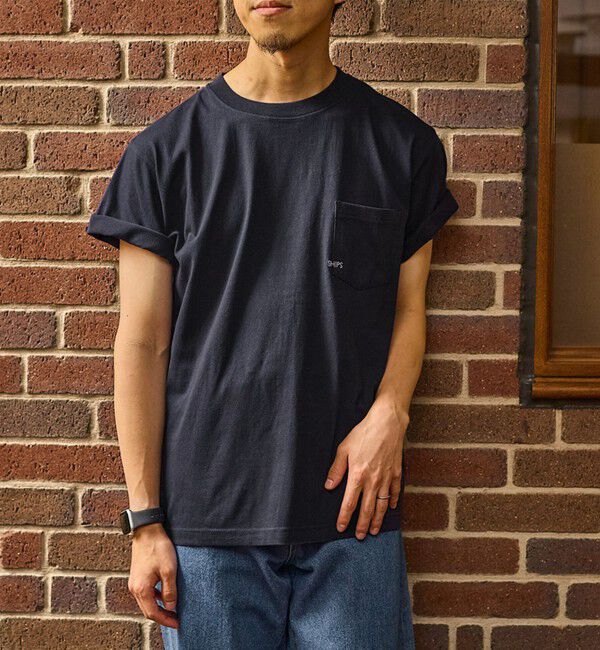 SHIPS「【WEB限定】SHIPS: マイクロ SHIPSロゴ ポケット Tシャツ」|Tシャツ・カットソー|ネイビー